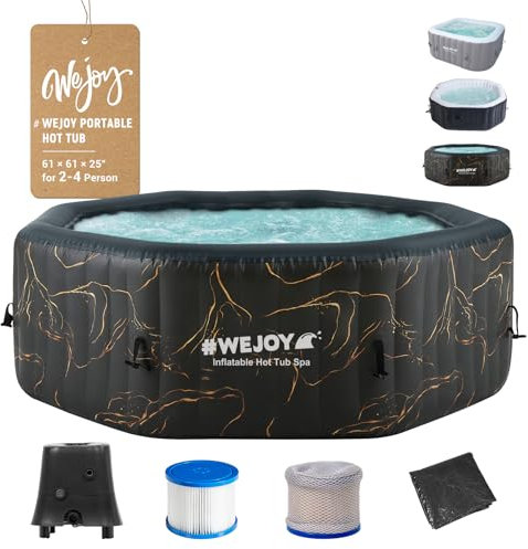 #WEJOY Bañera de hidromasaje portátil de 61 x 61 x 25 pulgadas, spa de chorro de aire para 2-3 personas, inflable, octágono, para exteriores, con 120 chorros de burbujas