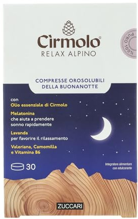 Zuccari Cirmolo Relax Alpine Kosttillskott med Melatonin, lavendel, Valerian, Kamomill, B6-30 tabletter