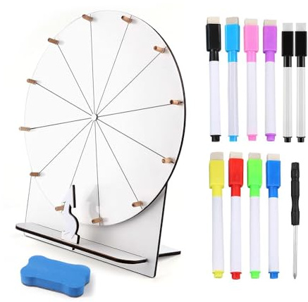 SKIKHN Roue porte-bonheur en bois de 29 cm à faire soi-même avec gomme et marqueur - Roue porte-bonheur pour carnaval, gagner des jeux Fortune - Multicolore - Blanc