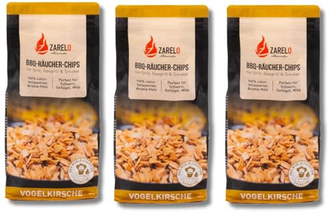 BAVAFIRE BBQ Räucherchips 3x750g - Hickory, Rotbuche & Vogelkirsche Wood Chips für unvergleichlichen Rauchgeschmack - 100% natürliche Holzchips als Zubhör zum Grillen