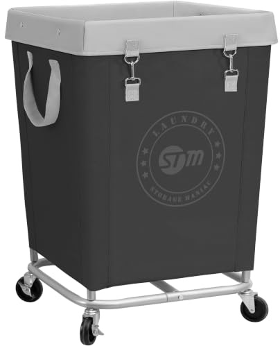 STORAGE MANIAC Commercial Laundry Hamper with Heavy Duty Steel Frame, 160 L Industrial Laundry Basket Cart with Wheels for Hotel, Home, Laundry Room, 17.72''L x 17.72''W x 30.91''H, Medium Black
