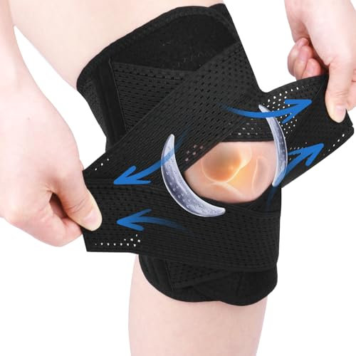 AOOWU Genouillère de Sport, Genouillère avec Stabilisateurs Latéraux et Coussinets en silicone, Réglable Genouillère Rotulienne et Ligamentaire, Rotule-Genouillère Sport pour les Douleurs au Genou