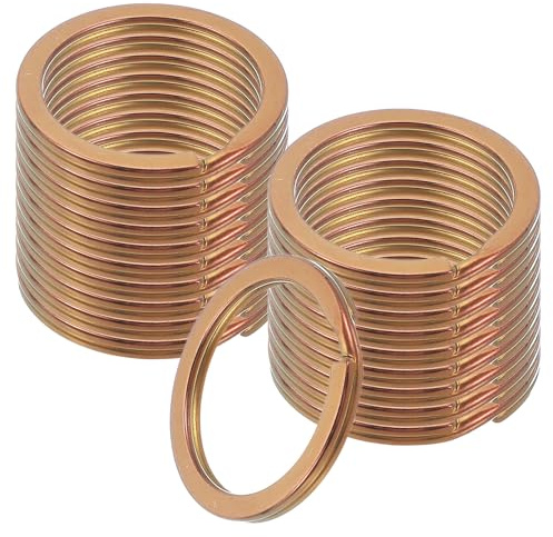 sourcing map 20pcs Split Keychain Rings, 32mm Round Flat Keyrings Stainless Steel Open Key Chain Ring Dog Tag Rings for DIY Keychain Craft Lanyard, 2.4mm Thick, Rose Gold