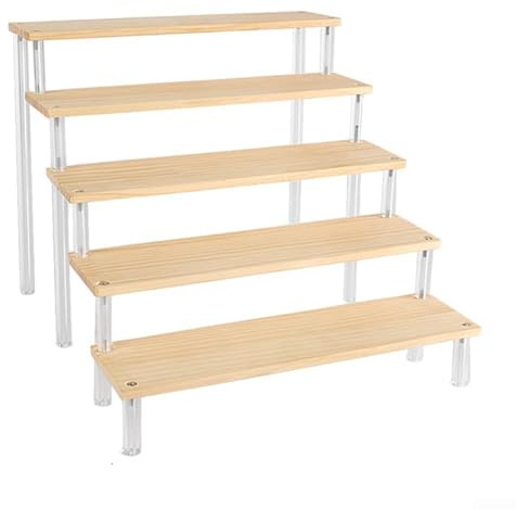 Soporte de exhibición de escalera de madera, estante organizador de almacenamiento multicapa, para coleccionables, cosméticos, postres, decoración del hogar (5 capas, 50 cm)