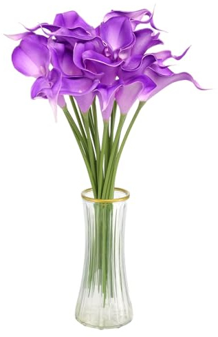 sourcing map Bouquet de 20 lys calla artificiels en soie au toucher réel pour la maison, le jardin, la décoration de fête de mariage, violet clair