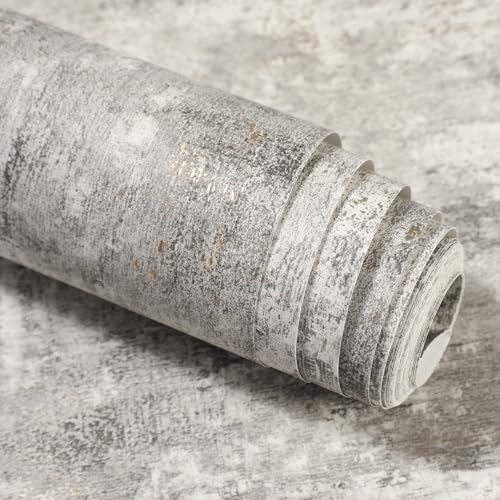 Pamatio Concrete Glitter Effect Wallpaper Non-Woven Modern Retro Grey Vintage Industrial Textured Mottled Metallic Wallpaper - for Bedroom Adults Living Room Corridor Wall Paper, 53cm X 9.5m