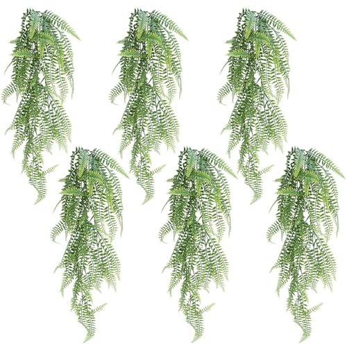 QWORK® 6 pezzi piante artificiali sospese felce rampicante, foglie di edera finte realistiche, piante decorative per feste, matrimoni e casa