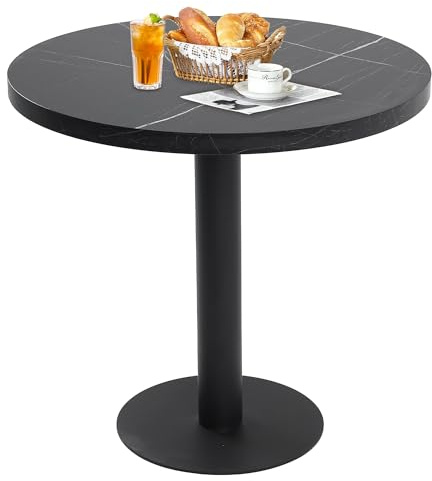 Mingone Runder Esstisch 80cm, Küchentisch in Schwarz mit Marmoroptik - Tischplatte aus MDF & Metallgestell - Für Küche, Esszimmer, Balkon, Wohnzimmer