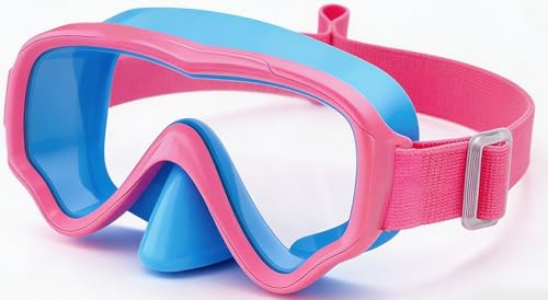 Vvinca Taucherbrille Kinder mit stoffband, Schwimmbrille Kinder für 3-14 Jahre Jungen Mädchen, Schnorchelmaske 180° Panorama Anti-Leck Tauchmaske