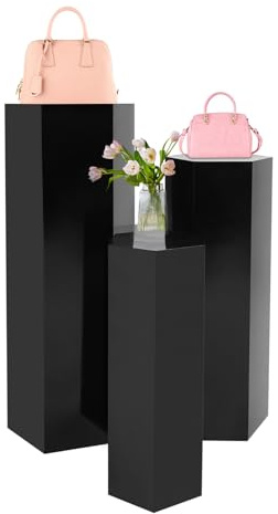 3 Pcs Display Stands, Metal Hexagonal Pedestal Stands for Display, Freestanding Flower Plant Pedestal Stands Cake Dessert Table Pillar for Wedding Party Birthday Decor, 23.6/29.5/35.4 inch Tall (Black)