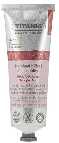 TITANIA Hornhud Killer fotkräm, exfolierande effekt – intensivt slätande med urea, salicylsyra och mjölksyra – naturkosmetik, vegan, mikroplastiskt fritt recept, 75 ml 2-pack