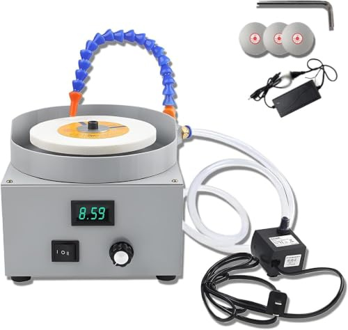 Levigatrice Elettrica A Umido Da Banco, Lucidatrice Per Gioielli Da 0 A 2800 Giri/min, Con 3 Dischi Diamantati E Mola Abrasiva A 80 Mesh, Velocità E Flusso Dacqua Regolabili