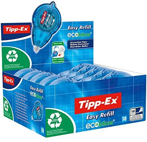 Tipp-Ex Korrekturroller Easy Refill ECOlutions, nachfüllbare Kassette, 14m x 5mm, 10er Pack, Ideal für das Büro, das Home Office oder die Schule