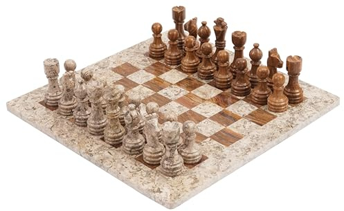RADICALn Juego de juegos de mesa de ajedrez de 15 pulgadas de coral fósil y marrón oscuro ponderado hecho a mano, juego de ajedrez de estilo clásico Staunton para decoración del hogar