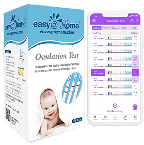 Easy@Home 25 Ovulationstest Kinderwunsch Fruchtbarkeitstest für Frauen Eisprung 25 mIU/ml, Zuverlässige Zyklus- und Fruchtbarkeit Überwachung mit Premom Ovulation APP, 25 LH Test