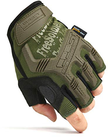 FREE SOLDIER Gants de Moto Gants de Scooter Tactique Unisex idéaux pour Auto Moto,Vélo, Motocross, Combat, d'escalade,Randonnée et Protection des Autres Activités en Plein(S, Demi Doigts/Vert)
