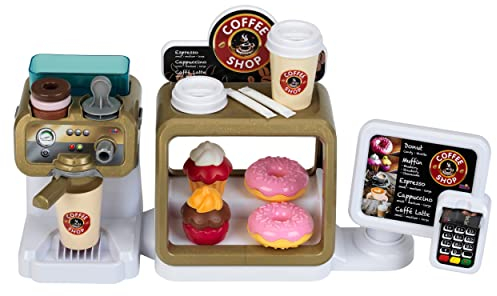 Theo Klein 9501 Coffee Shop I Espresso-Bar mit Wasserdurchlauffunktion und Touchdisplay I Inkl. Zubehör und Spielzeug-Lebensmittel I Maße: 45 cm x 23,5 cm x 13 cm I Spielzeug für Kinder ab 3 Jahren