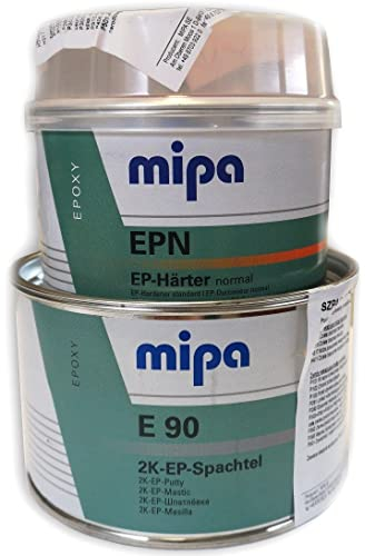 MIPA E 90 2K Epoxi-Spachtel Kaltzinn 1 KG + Härter Härterspachtel 0,5 KG 2K Füllspachtel Reparaturspachtel für Risse und Löcher in Boden und Wand