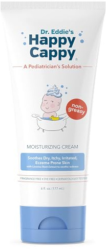 Happy Cappy Crème hydratante de Dr. Eddie's pour enfants, apaise les peaux sèches, qui démangent, irritées et sujettes à l'eczéma, testée par des dermatologues, sans parfum, tube de 6 oz