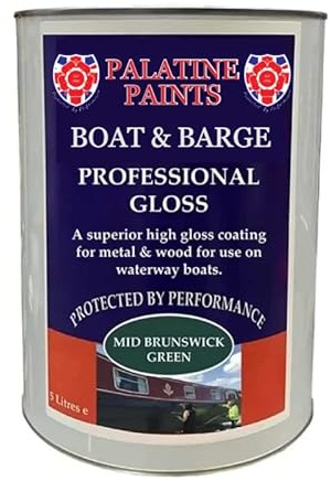 Boat & Barge Paint | High Gloss Finish | Undercoat & Primer & Topcoat For Wood & Metal | For use on Canal Boats, Barges, Narrowboats (Mid Brunswick Green BS226, 5 Lt)