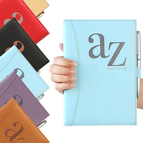 Aqua blå A till Z telefonadressbok A-z index hårt baksidesskydd med penna A5 adressbok hem kontor arbete (aqua blå)