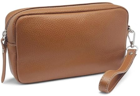 FAST WORLD SHOPPING Pochette de poignet en cuir véritable, sac pour homme avec poignée amovible, sac à main fabriqué en Italie, sac avec poignée sous bras, bureau voyage occasionnel 22 x 12 x 5 cm