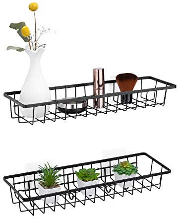Navaris Wandablagen 2er Set für Büro Küche - Wandregal hängend klein - Wanddeko Regal aus Metall zum Aufhängen - Schweberegal mit Haken - schwarz