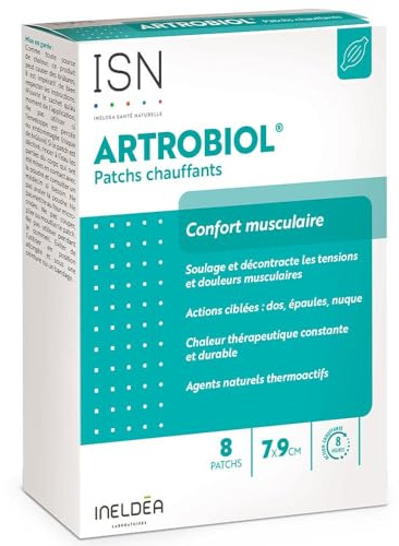 ISN - Artrobiol® Patchs Chauffants - Aide à soulager les douleurs et tensions musculaires - Agents thermoactifs - Action chauffante 8h - Dispositif Médical - Etui 8 patchs