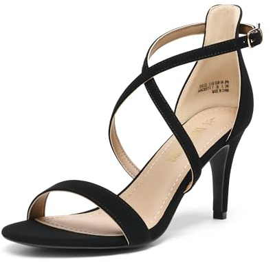 DREAM PAIRS Women's Strappy Stiletto High Heels Open Toe Rhinestone Wedding Dress Shoes Sparkly Heeled Sandals,Size 7.5W,Black-Nubuck,DOLCE-W