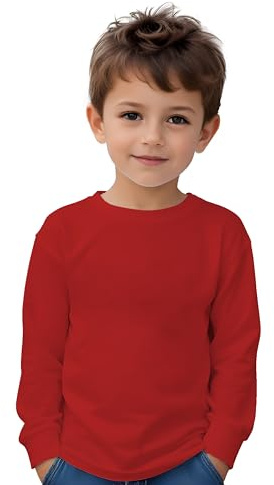 Camiseta Manga Larga 100% Algodón para niños - Camiseta de Abrigo para el frío en Colores, cómoda, Suave, Lisa y Elegante (6 Años, Rojo)