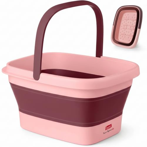DEANIC Fotspa, fotbad med massageapparat, hopfällbar pedikyrskål med bärhandtag, fotspa för kvinnor och män, fotbad (rosa)