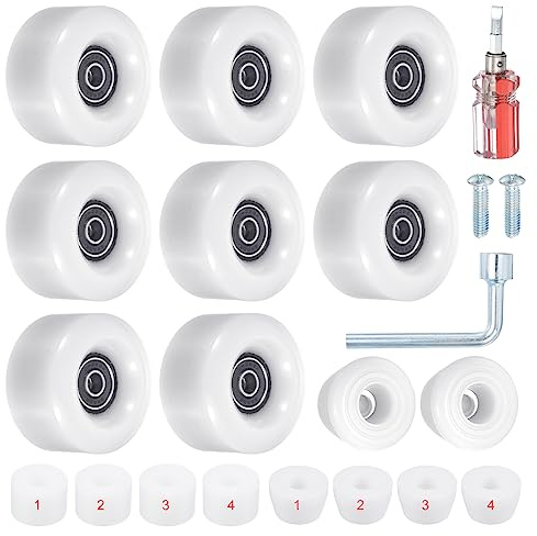 PATIKIL 8 Pack Roller Skate Wheels Outdoor 58mmx32mm Quad Roller Skate Wheels with ABEC-9 Bearing, 82A PU Roller Wheels & 2 Toe Stoppers for Double Row Skate Skateboard Indoor, White
