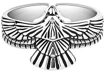 IMINI Anello Vintage con Aquila e Piuma - Falco Regolabile, Uccello Hip Hop, Aquila Volante, Nocca, Dito Medio, Moda Vichinga - Regalo per Uomini, Ragazzi, Donne
