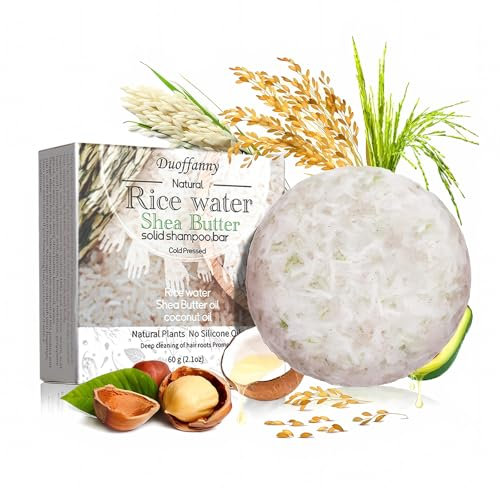 Duoffanny Rice Water Hair Shampoo Soap Bar for Hair Growth Cleanse Moisturize Nourish Strengthen Handcrafted Hair Care for Men & Women All Hair Types Eco-friendly 60g/2.1oz