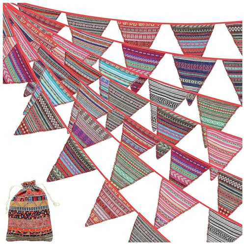 Wisafory 5m Girlande Bunte Wimpelkette Wimpel Banner Stoff Girlanden Ethnischen Stil Wimpelgirlande Wimpelkette Party Dekoration für Geburtstag, Festival, Camping, Garten 5M