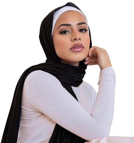 Piewag Hijab Scarf for Women Soft Cotton Muslim Jersey Hijab Head Wrap Scarves Fashion Long Scarf Shawls Black
