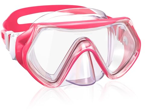 Huanmin Schnorchelmaske für Kinder, Anti-Beschlag-Tauchmaske, 180° HD-Vision, UV-Schutz, Tauchmaske für Jungen und Mädchen, für Apnoe (rosa) Kind