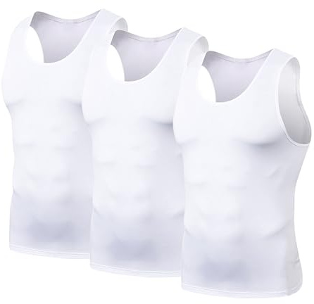HYCOPROT 3-pack atletisk kompressionsskjorta för män ärmlös muskel torr passform träningslinne för löpning träning, 3vit, XXL
