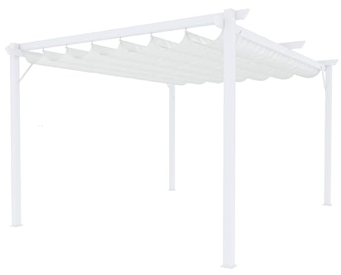 Gazebo Pergola 3 x 4 M con Telo Bianco Impermeabile Retrattile Richiudibile Struttura in Acciaio Bianco per Giardino Terrazzo Piscina Esterno Fiere Campeggio Design Elegante