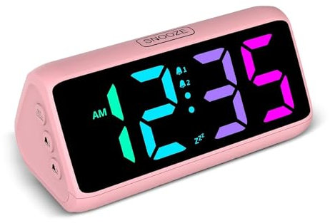 Netzu Lauter Wecker für Tiefschläfer, Wecker Digital mit Bunte Display, Doppelalarm, 5 Helligkeitsdimmer, 4 Lautstärken, Abschalt-Speicher, Kinder Jugendliche Ältere Schwerschläfer Nachttisch
