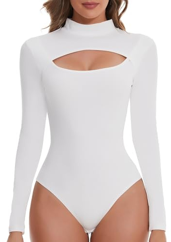 SHAPERIN Dam Bodysuit/Långärmad Stretchig Bodysuit Stringtrosa Basic Bodysuits Toppar Camisole Racerback, Vit, S