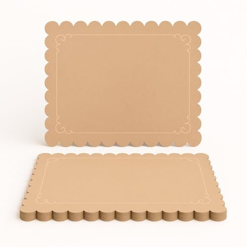 Ur- Way Kraft Paper Placemats 100 Pack: 10 x 14 inch Light Brown Scalloped Edged Disposable Kraft Paper Place Mats for Dining - Perfect for Rustic Farmhouse, Wedding, or Holiday Table Decor
