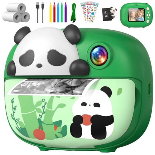 Uffylle Panda barnkamera, omedelbar utskrift med 32G-kort, omedelbar HD-videokameror från 3 till 12 år, 3–12 år, digitala leksaker för barn från 3 till 12 år, för barn från 3 till