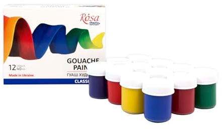 Gouache färgset 40 ml ROSA Studio – 12, färger – professionell konstnärskvalitet – giftfri och långvarig – perfekt för duk, papper och blandad mediakonst