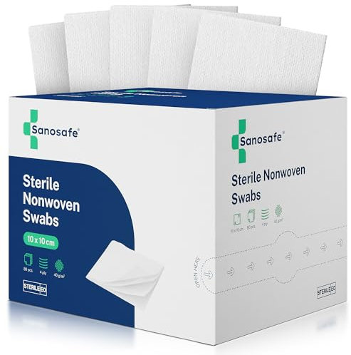 Sanosafe® Sterile Kompressen 10x10 cm | Saugstarke & fusselfreie Vlieskompressen | Für Wundversorgung & Hautpflege | EO-sterilisiert – 80 Stück