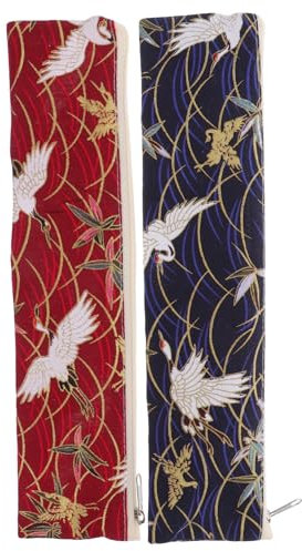 TOPBATHY Japanische Stoff Bestecktasche Mit Reißverschluss 2 Stück Aufbewahrungstasche Für Essstäbchen Stifte Kämme Leichtes Und Kompaktes Design Für Reisen Und Picknick 26.3X6.2X0.3 cm