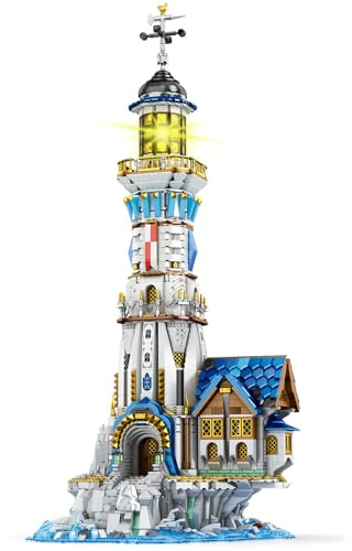 Reobrix Mittelalterlicher Leuchtturm-Bausatz mit Lichtern, 2966 Stücke Architekturmodell zum Sammeln für die Inneneinrichtung, Ideen, Ausstellungsgeschenk für Erwachsene Jungen und Mädchen (66028)