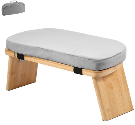 GWCYMYD Meditation Bench Foldable Meditation Stool Bamboo Yoga Bench with Cushion & Storing Bag Prayer Bench for Meditations Yoga Prayer (Gray)