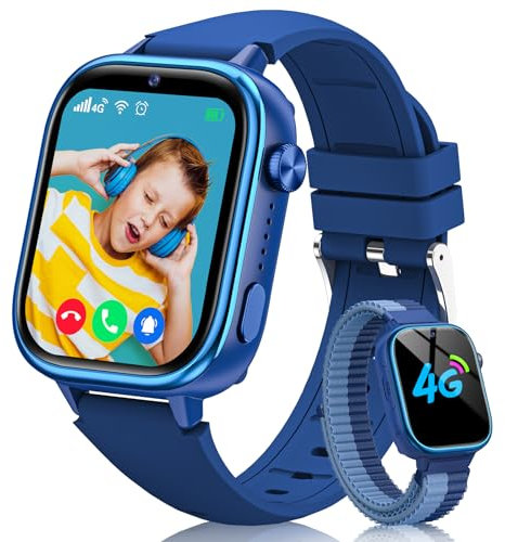 Sanorum 4G Montre Connectée Enfant, Étanche IP68 Smartwatch Téléphone Enfant avec GPS, Appel, Fonction SOS, Appel Vidéo, Mode Classe, Podomètre, Appareil Photo, Réveil pour Filles et Garçons Bleu