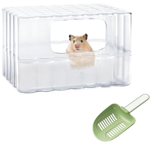 mini&moe Hamster Sand Bath Container - Small Animal Bathroom Shower Room & Corner Digging Box Toilet with Cleaning Scoop Rat Dust Bath House for Guinea Pig, Hedgehog, Squirrel